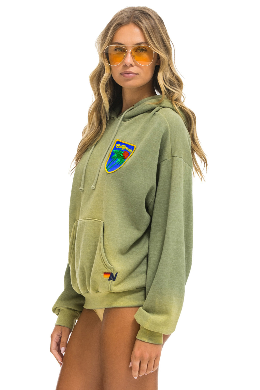 CALIFORNIA PALM PATCH RELAXED HOODIE IN FADED ARMY