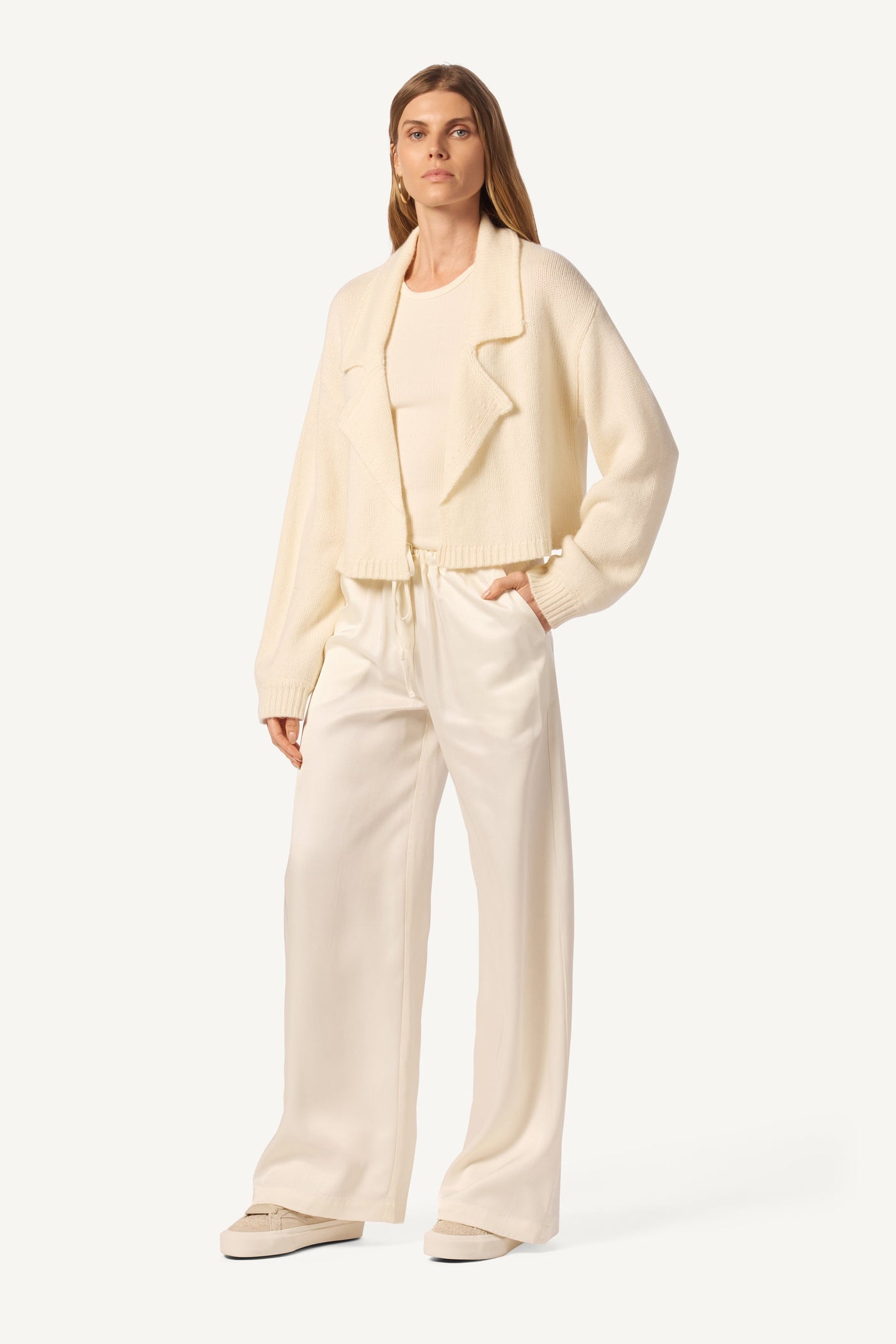 TYRA RELAXED COLLARED CARDIGAN IN GARDENIA