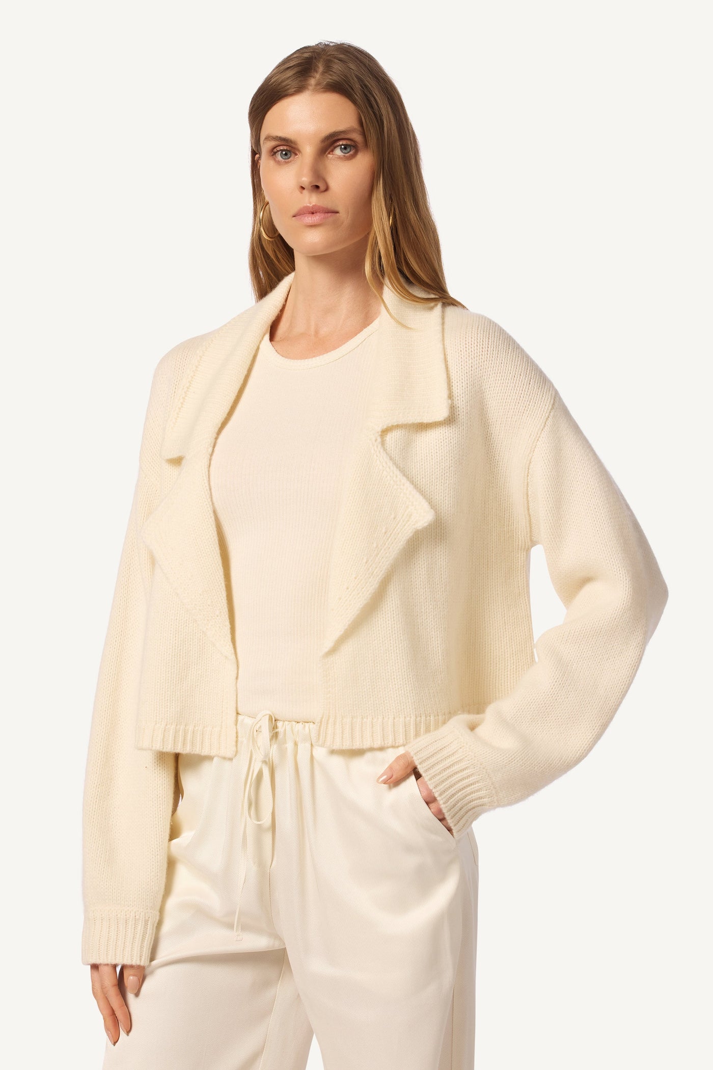 TYRA RELAXED COLLARED CARDIGAN IN GARDENIA