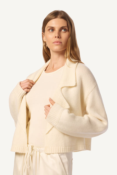 TYRA RELAXED COLLARED CARDIGAN IN GARDENIA