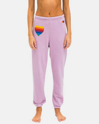 RAINBOW HEART STITCH SWEATPANTS IN MAUVE