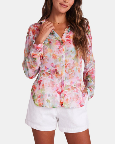 FULL BUTTON DOWN HIPSTER SHIRT IN IPANEMA FLORAL PRINT - Romi Boutique