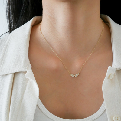 DIAMOND DOUBLE ANGEL WING NECKLACE IN GOLD