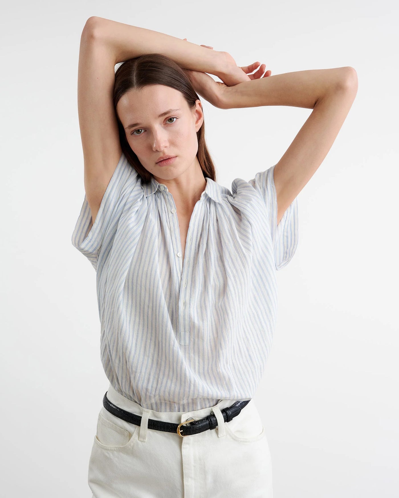 NORMANDY BLOUSE IN IVORY AND BLUE STRIPES