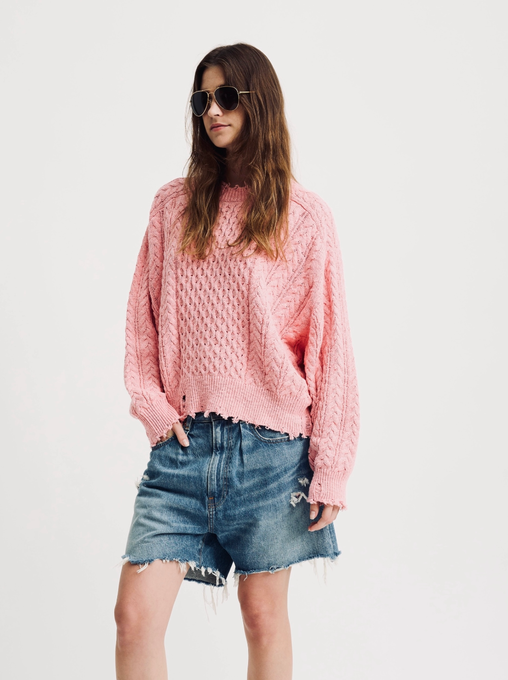 OVERSIZED ARAN SWEATER IN PINK