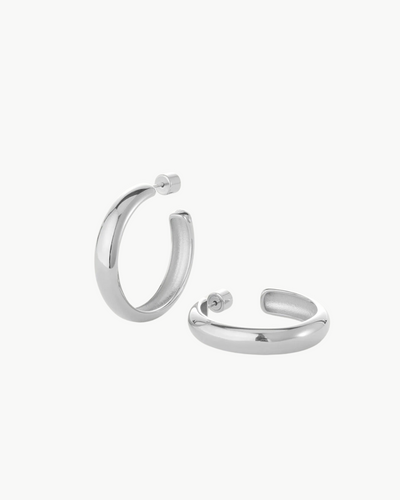 STAPLE HOOPS LARGE IN RHODIUM