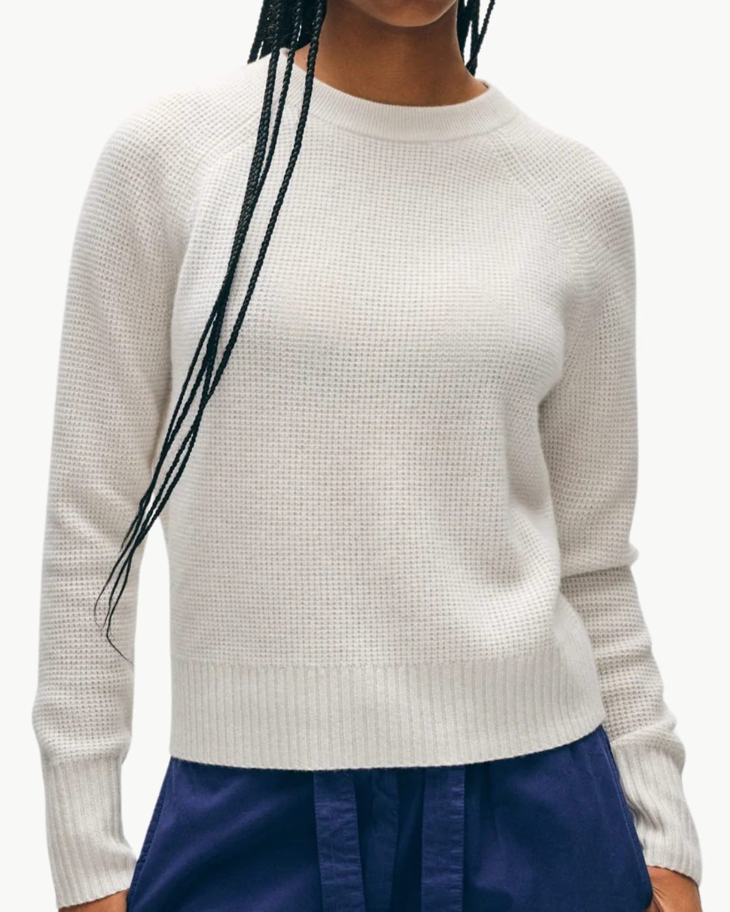 CASHMERE WAFFLE SWEATSHIRT IN SOFT WHITE