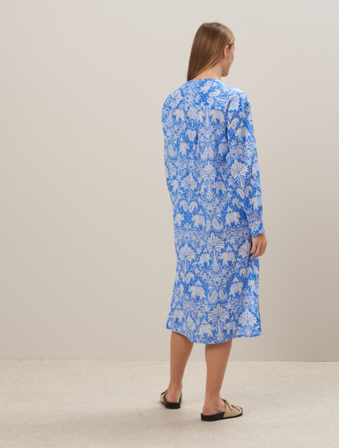 RAHMA WOVEN DRESS IN BLUE - Romi Boutique