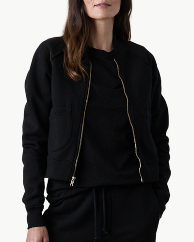 FOX ZIP FRONT BOMBER IN BLACK