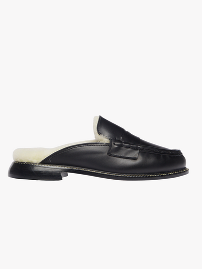 TEMI SLIP ON SHEARLING LOAFER IN BLACK CALF WITH SHEARLING