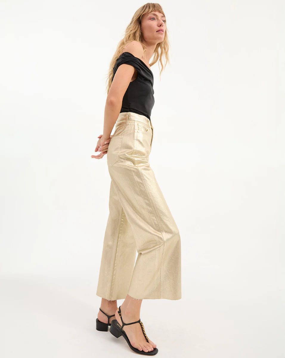 TAYLOR CROPPED HIGH RISE WIDE LEG METALLIC IN GOLD