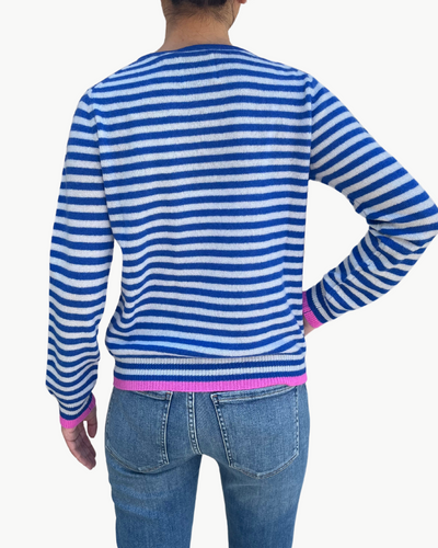 TIPPED LITTLE STRIPE CREW IN BRIGHT BLUE AND CEMENT