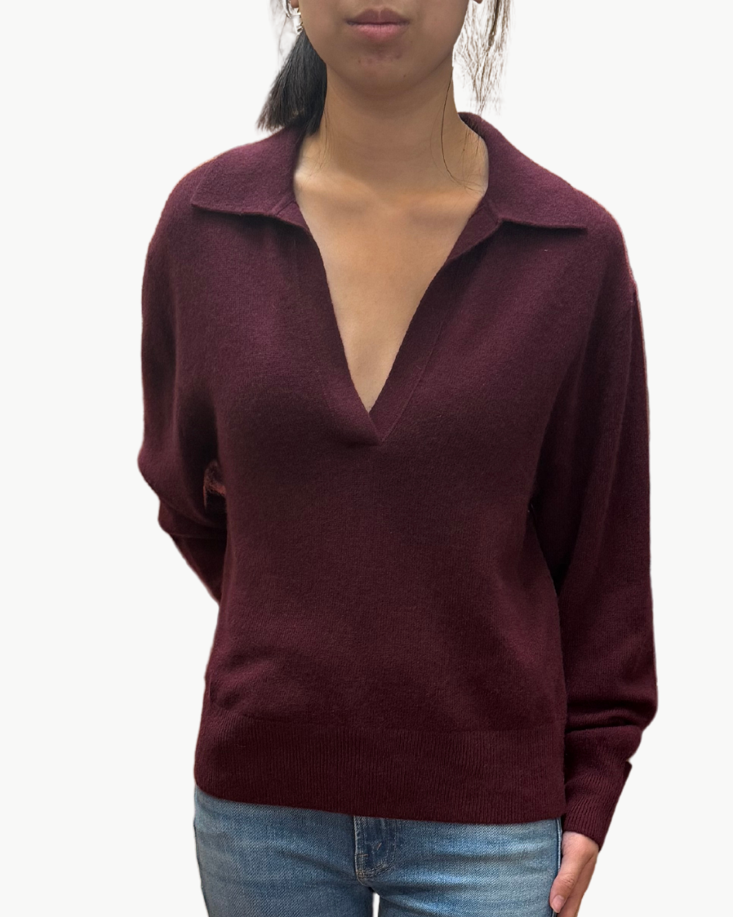 CASHMERE POLO TOP IN SANGRIA