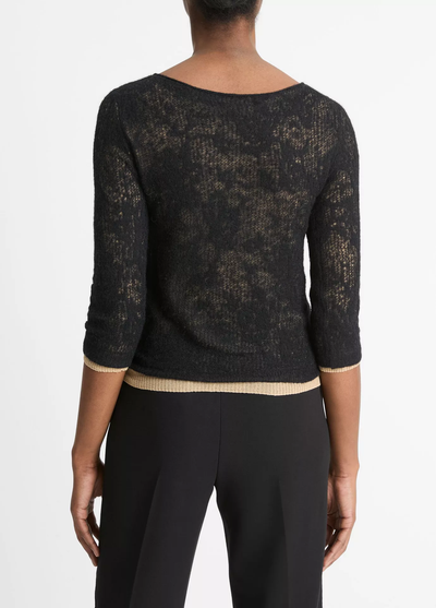 LACE STITCH LAYERED SWEATER IN BLACK/GOLD CLIFF