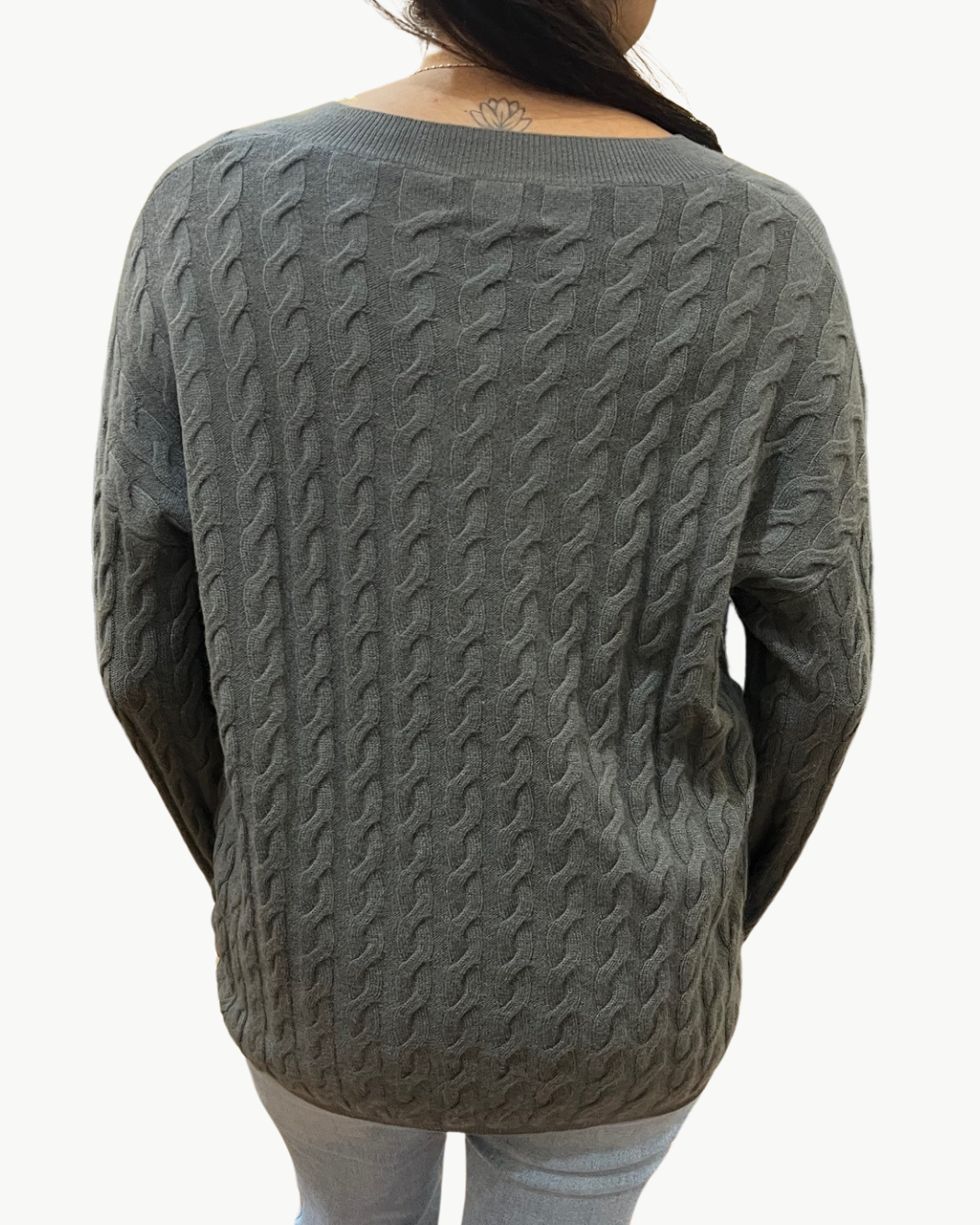 STETSON CABLE KNITV-NECK PULLOVER IN IRON GREY