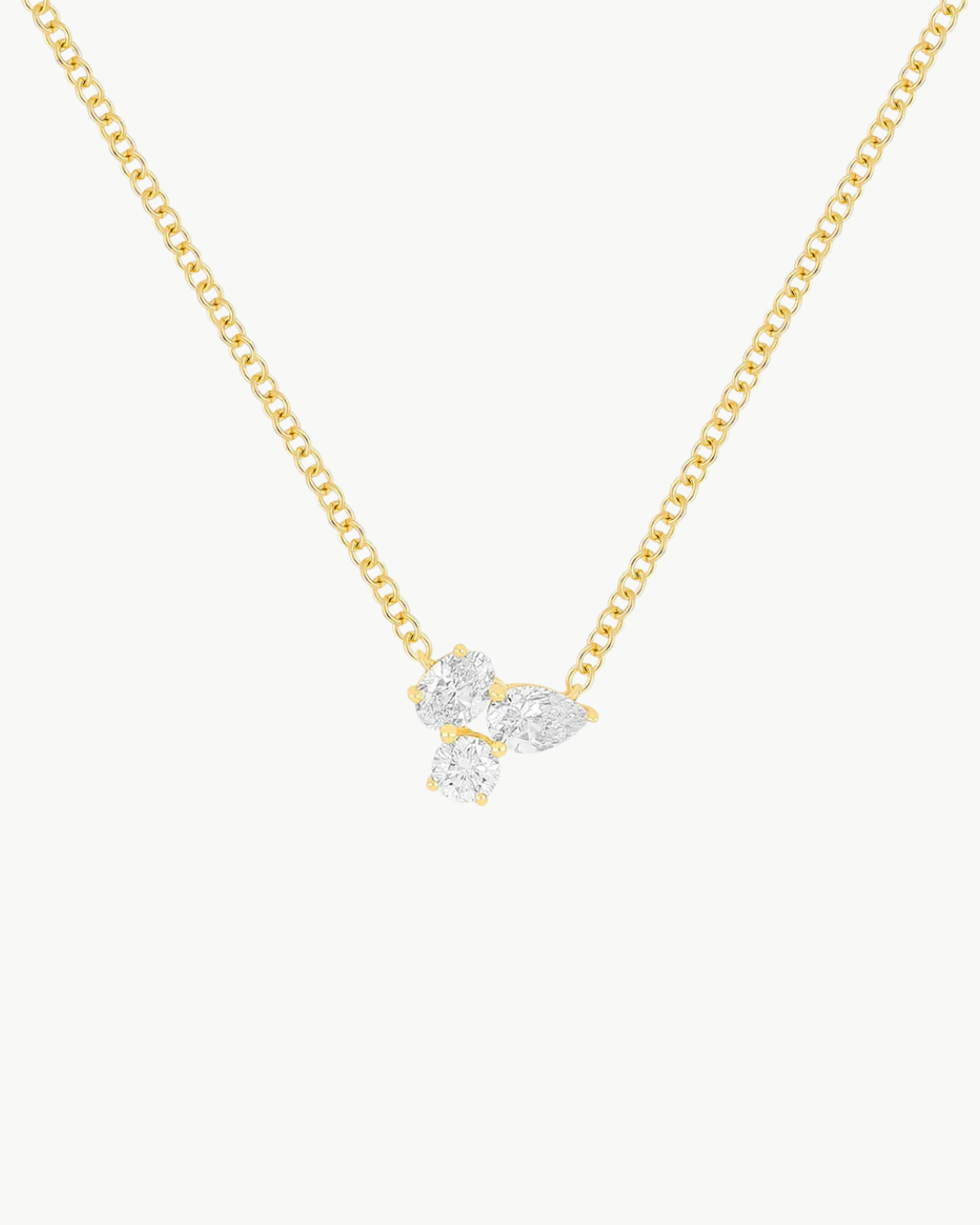 TRIPLE DIAMOND CLUSTER NECKLACE IN 14K YELLOW GOLD