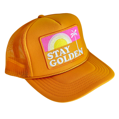 STAY GOLDEN PATCH TRUCKER HAT IN GOLD