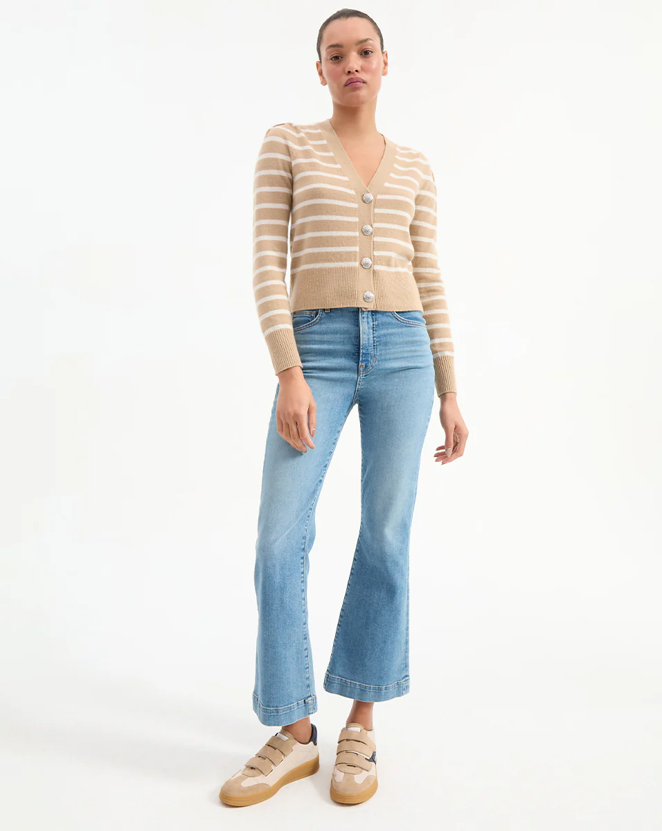 SOLENE CASHMERE CARDIGAN IN SAND/IVORY