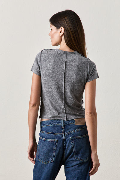 TARA TRIBLEND JERSEY CREW TEE IN CHARCOAL HEATHER GREY