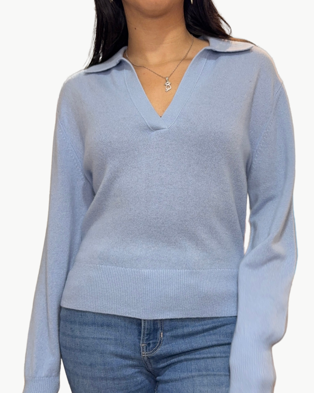 CASHMERE POLO TOP IN ICY BLUE