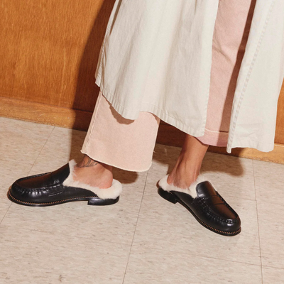 TEMI SLIP ON SHEARLING LOAFER IN BLACK CALF WITH SHEARLING