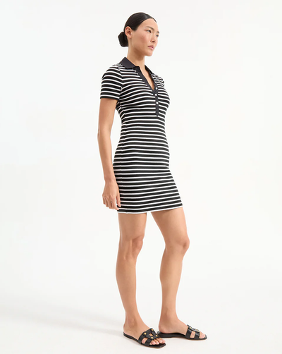 BAILEY STRIPED POLO DRESS IN WHITE/BLACK