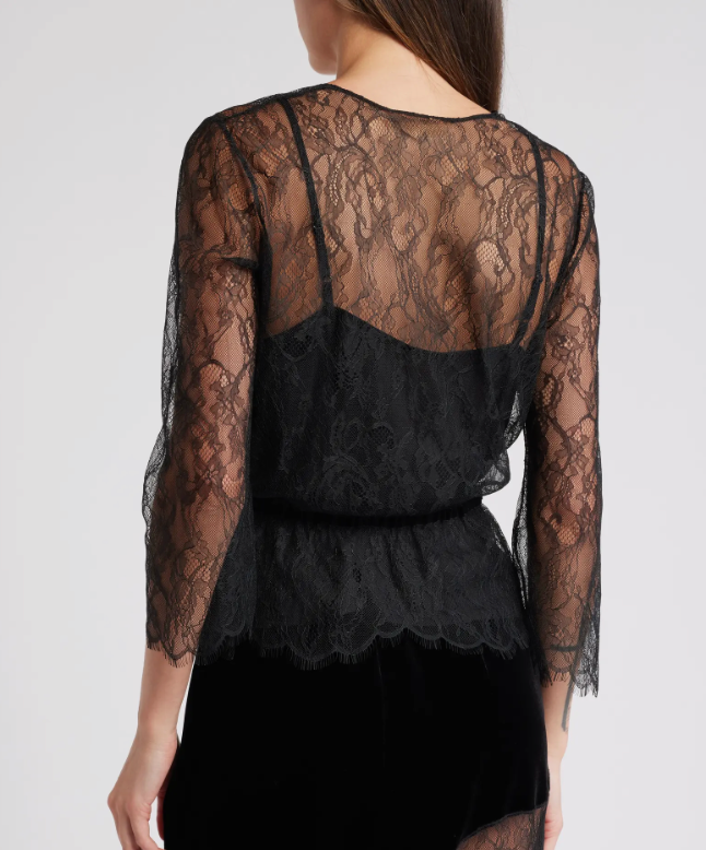 LACE V-NECK BLOUSE IN BLACK