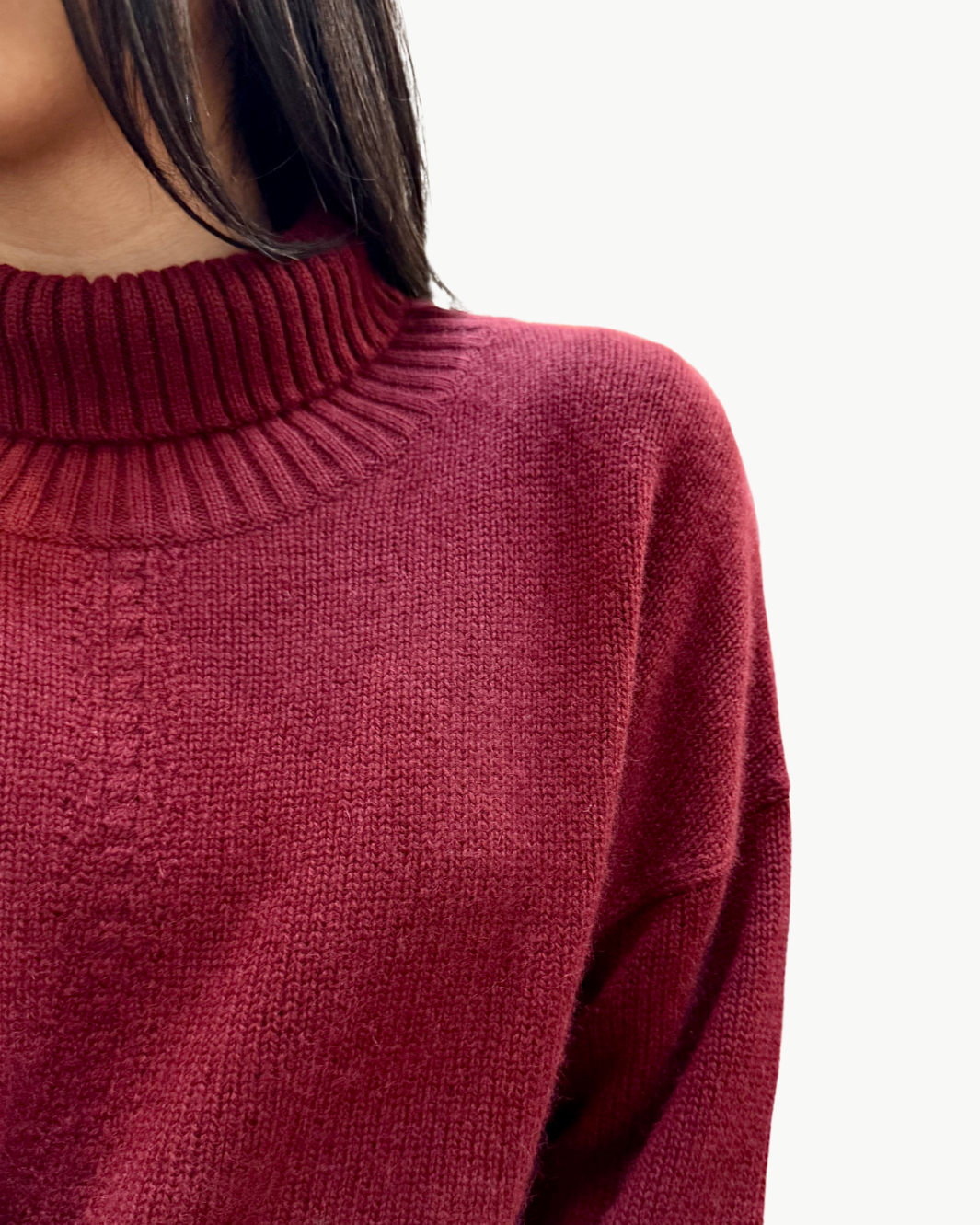 YORKE OVERSIZED MOCK NECK SWEATER IN BURGUNDY