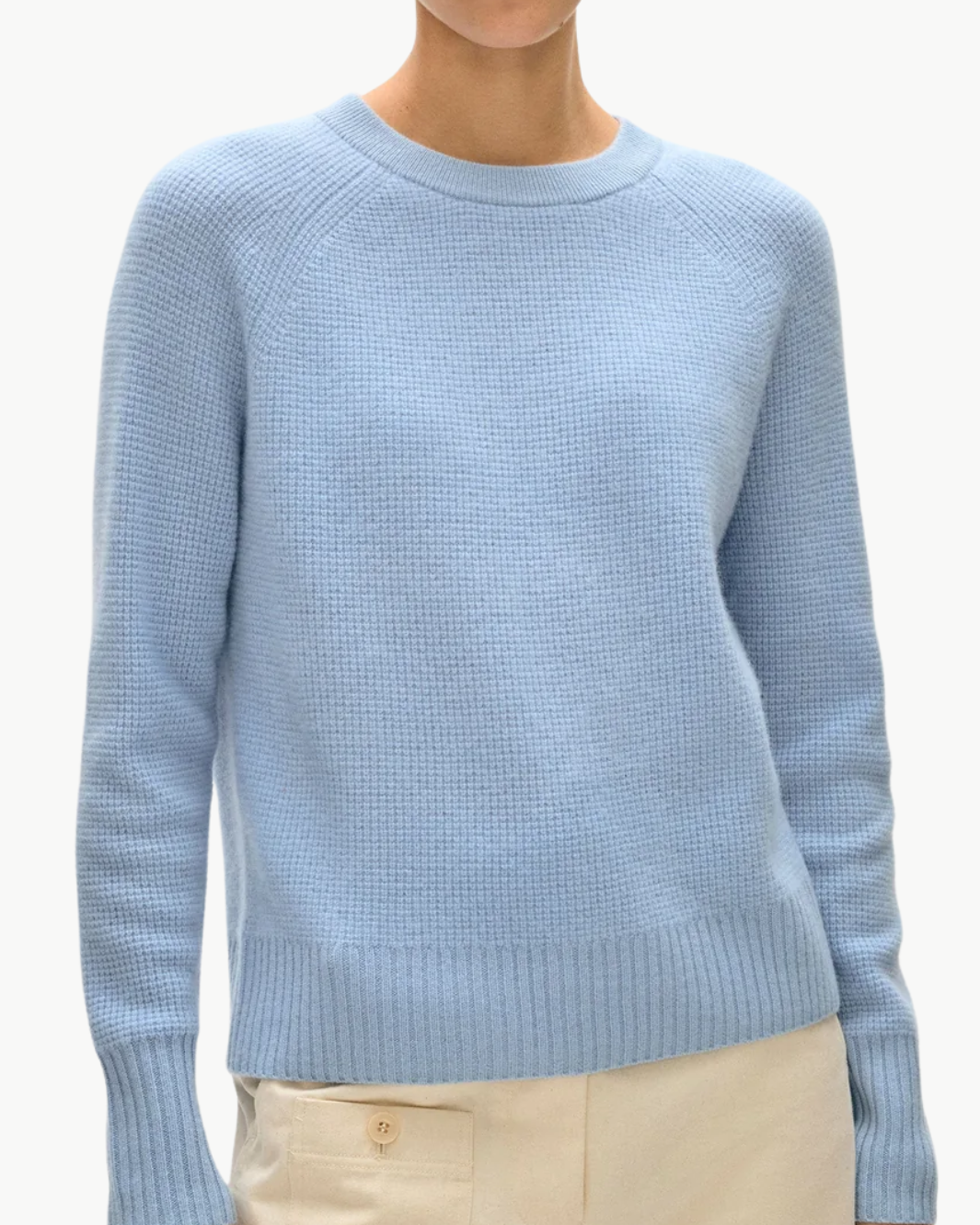 CASHMERE WAFFLE SWEATSHIRT IN ICY BLUE