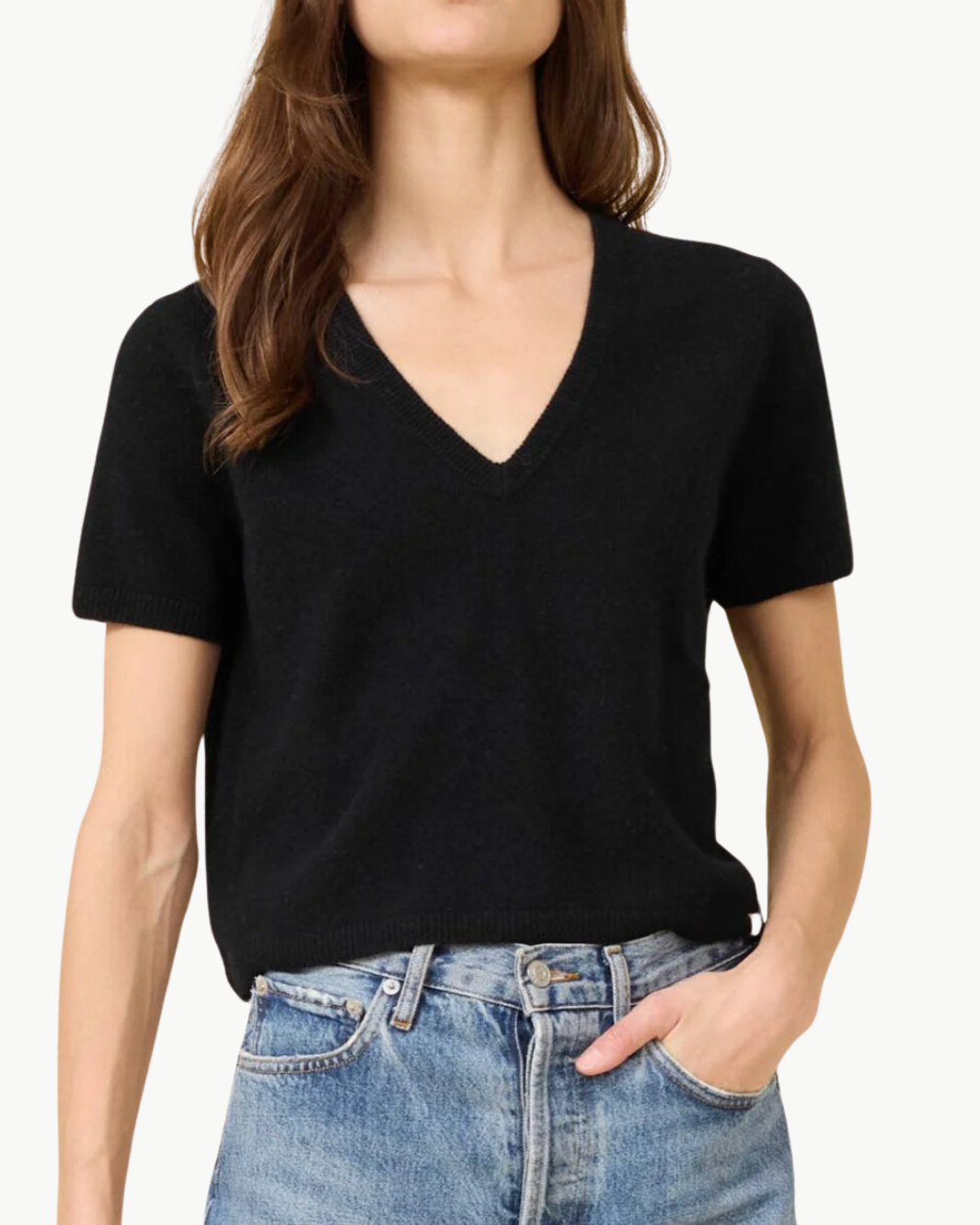 KADRI CASHMERE VNECK TEE IN BLACK