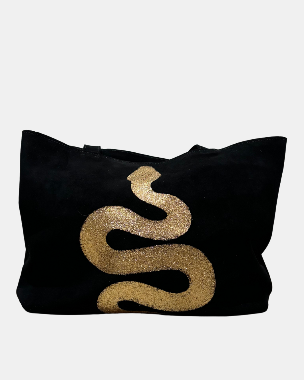 IZZI SNAKE TOTE IN BLACK SUEDE/SILVER