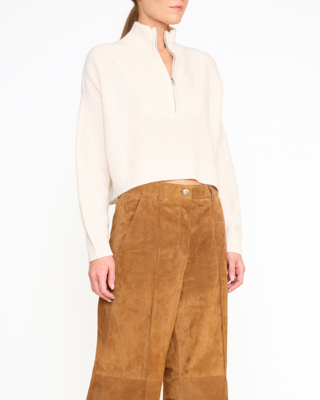 CROPPED HAMPTON CASHMERE SWEATER IN IVORY