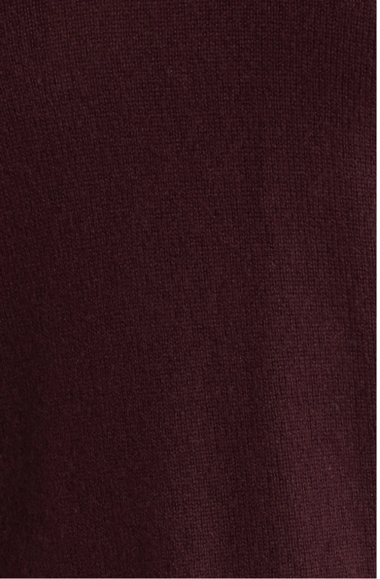 CASHMERE V NECK GATHER SWEATER IN DEEP BURGUNDY