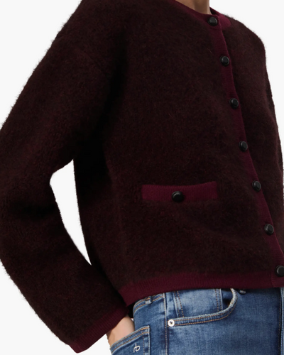 KAIA BOUCLE CARDIGAN IN BURGUNDY