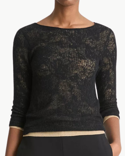 LACE STITCH LAYERED SWEATER IN BLACK/GOLD CLIFF