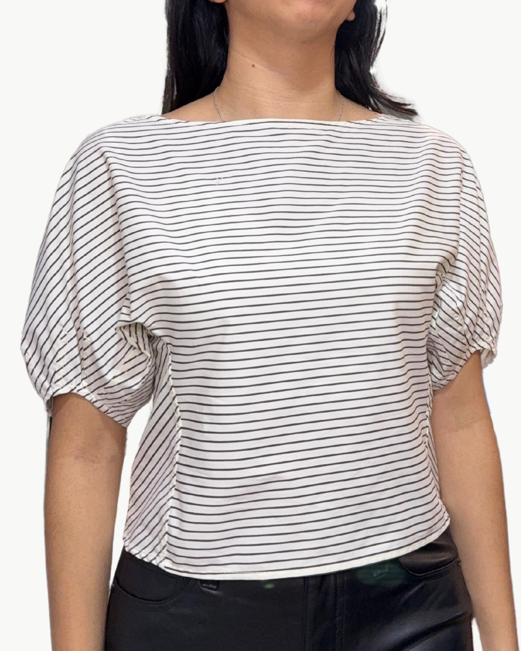 DIDI TOP IN IVORY/DARK OAK MICRO STRIPE