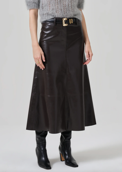 CASSIA LEATHER SKIRT IN CHOCOLATE DARK BROWN