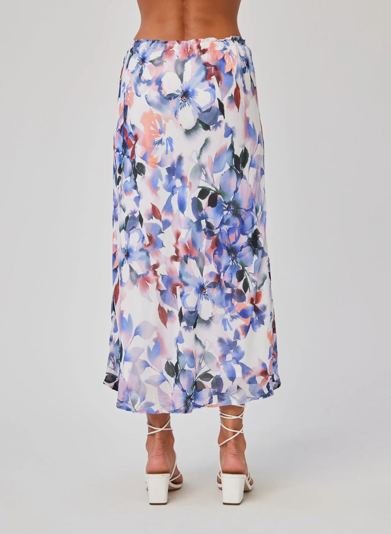 PETITE ELASTIC RUFFLE WAIST SKIRT IN MAGNOLIA BLOOM PRINT