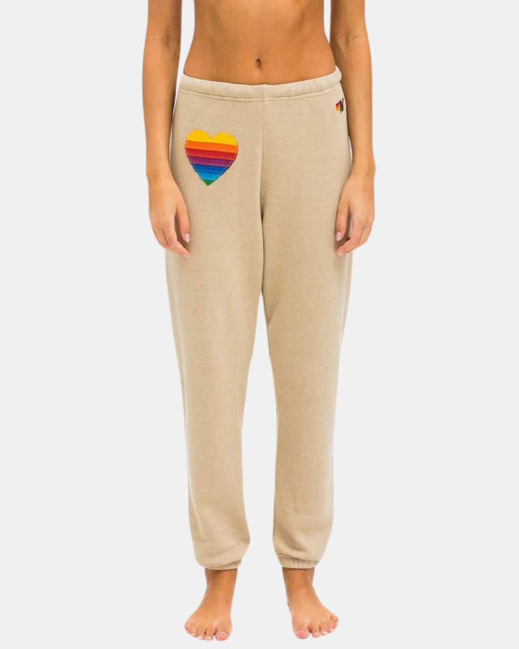 RAINBOW HEART STITCH SWEATPANTS IN SAND