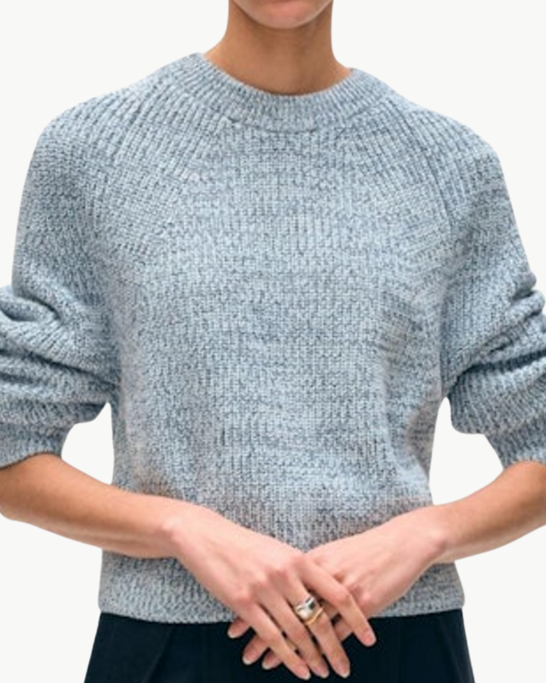 ORGANIC COTTON RIBBED RAGLAN CREWNECK IN BLUE MARL