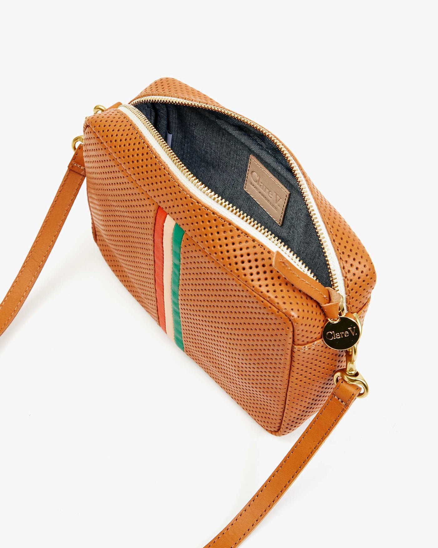 MIDI SAC IN VEGAN CUOIO PERF W/ INLAY STRIPES