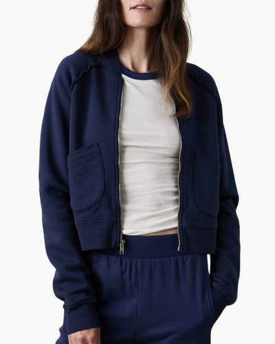 FOX ZIP FRONT BOMBER IN NAVY