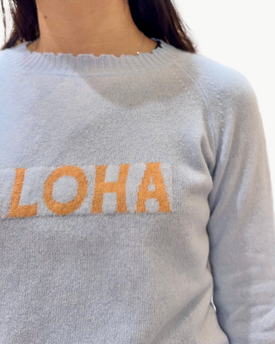 CUSTOM FRAYED CREW "ALOHA" IN CIELO/APRICOT