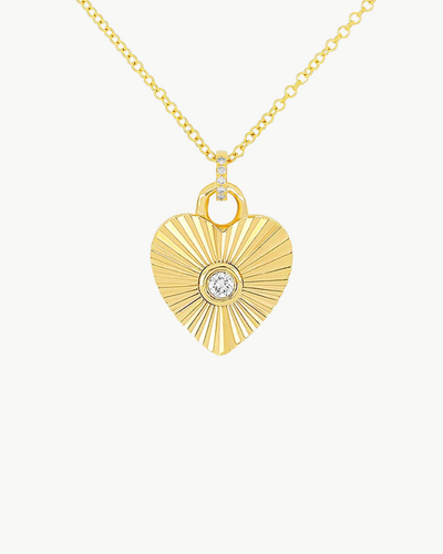 GOLD AND DIAMOND FLUTED HEART NECKLACE IN 14K YELLOW GOLD