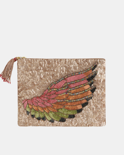 WING SEQUINS JEWELRY BAG IN BEIGE