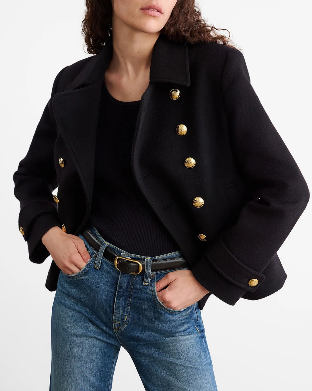 ORNELLA CROPPED PEACOAT IN BLACK