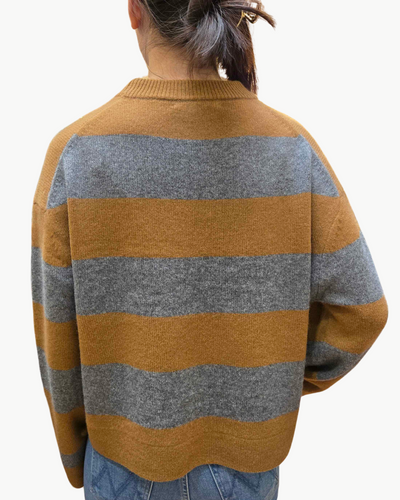 CASHMERE STRIPED CREWNECK IN CEDAR/GRAPHITE