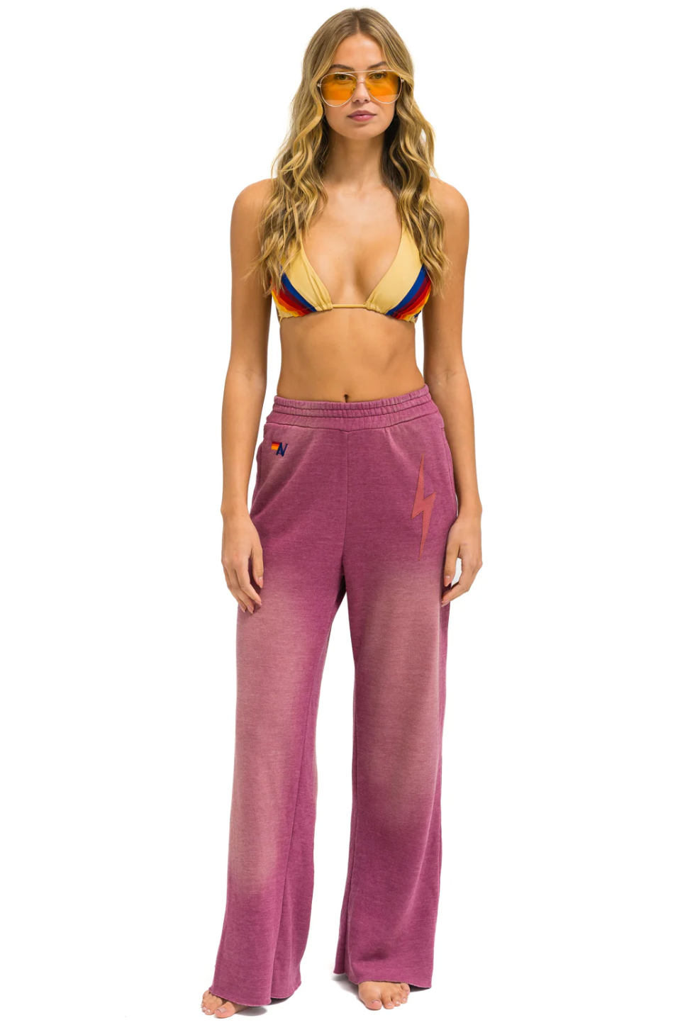 BOLT STITCH WIDE LEG POCKET SWEATPANTS IN FADED BERRY