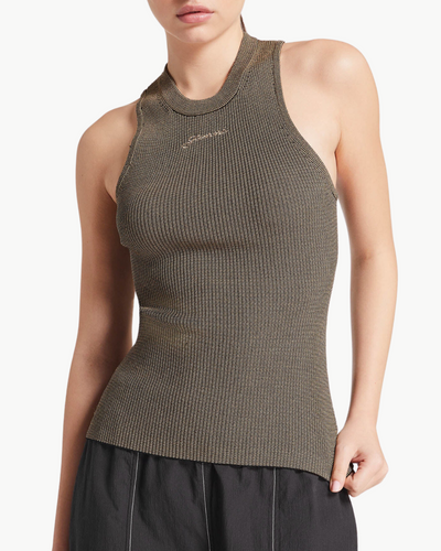 MELANGE KNIT SLEEVELESS TOP IN SAFARI