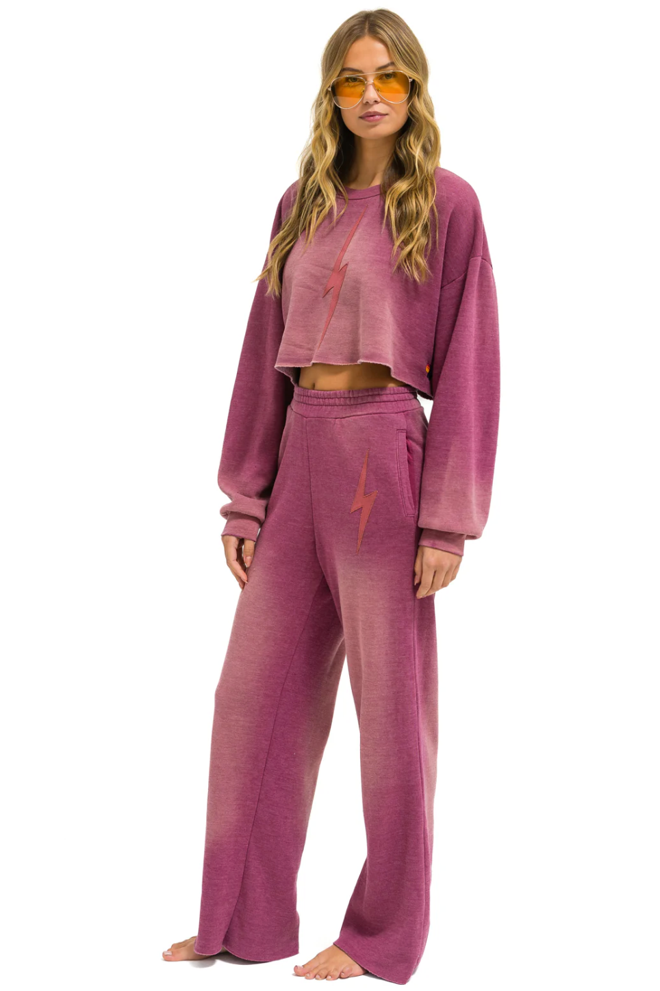 BOLT STITCH WIDE LEG POCKET SWEATPANTS IN FADED BERRY